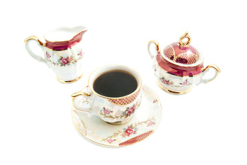 sugar bowl, milk jug and coffee