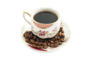 beans and mug of coffee