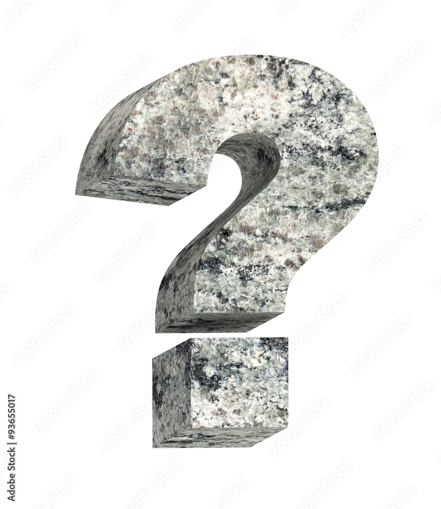 Fototapete question mark from granite alphabet set isolated over white. computer generated 3d photo rendering.