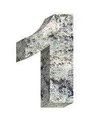 Number from granite alphabet set isolated over white. Computer generated 3D photo rendering.