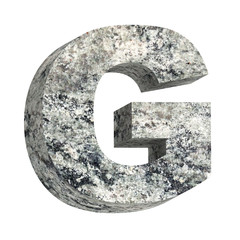 One letter from granite alphabet set isolated over white. Computer generated 3D photo rendering.