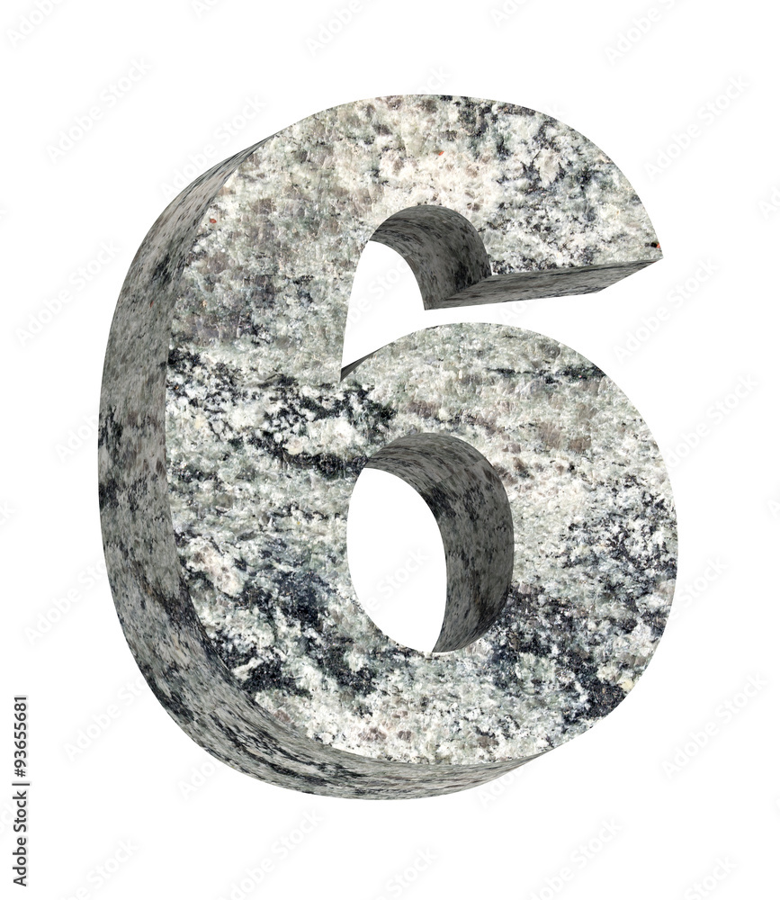 Fototapete Number from granite alphabet set isolated over white. Computer generated 3D photo rendering.