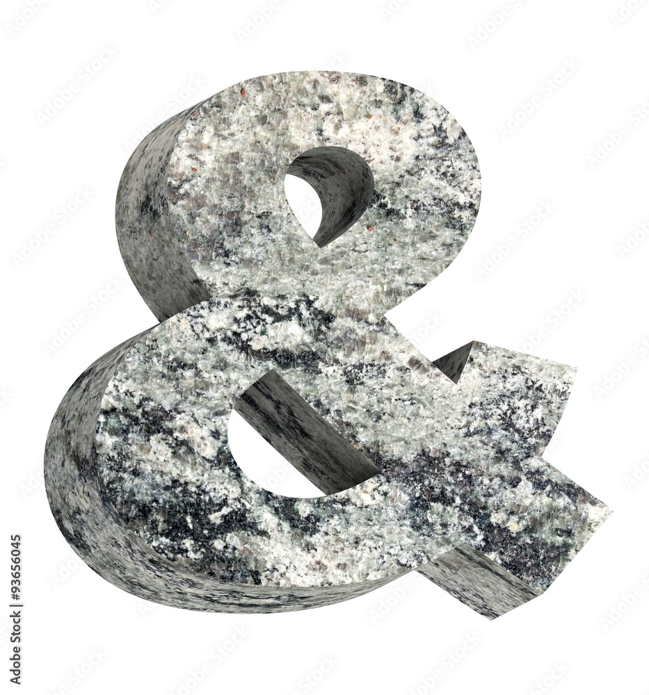 Fototapete and symbol from granite alphabet set isolated over white. computer generated 3d photo rendering.