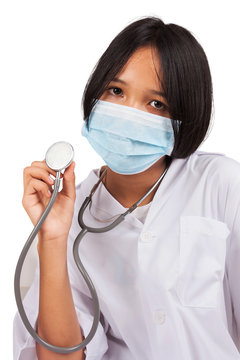 cute asian doctor girl and mask with stethoscope