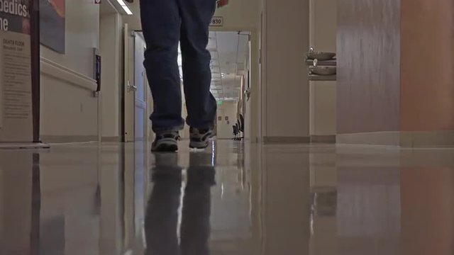 Hospital Patient Rooms Man Walking Hall Away 4K