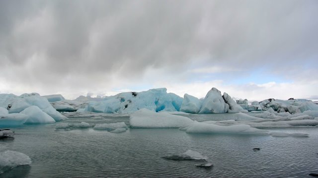 Icebergs floating in the Jokulsarlon galcier lagoon in Iceland.