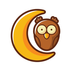 Moon and Cute Owl Cartoon Vector