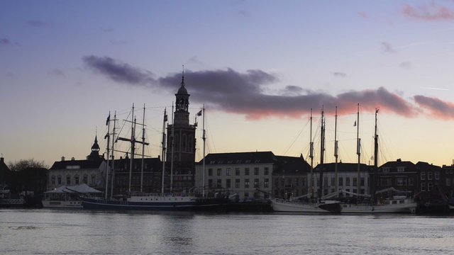 Time lapse of the setting sun over the town of Kampen in The Netherlands.