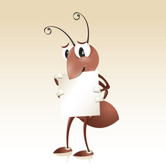 Cartoon Ant Holding Sign / Easy to edit, ant is visible under sign, isolated, add text to sign