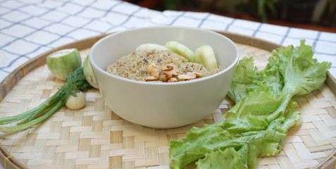 Crispy catfish salad with green vegetable