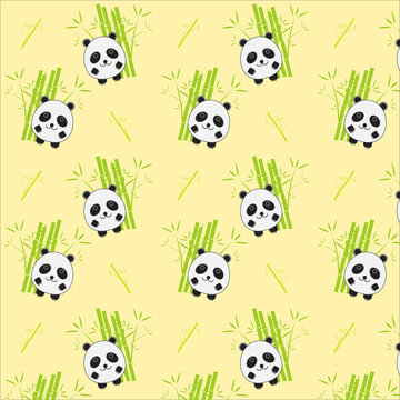 Seamless background with cartoon panda illustration. Panda and b