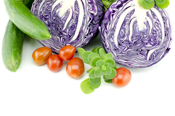 cropped view organic and fresh raw vegetable isolated white background