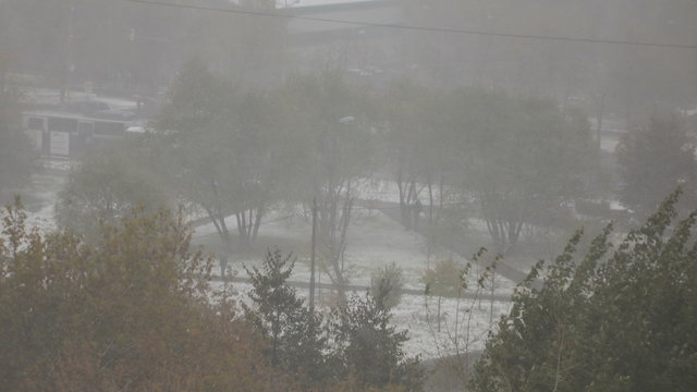 city in a snow storm