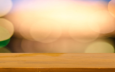 Wood table top bokeh gold