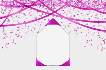 blank card with confetti and ribbons