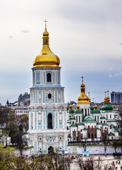 Fototapeta na wymiar Saint Sophia Cathedral Spires Tower Sofiyskaya Square Kiev Ukraine