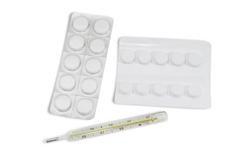 Medical thermometer and two packaging of medications
