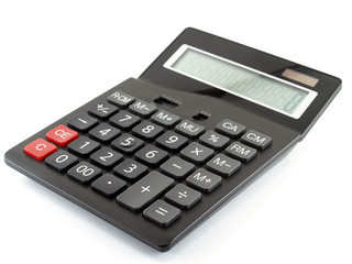 closeup single black digital calculator isolated on white background, electronic office supplies for calculating the numbers in business finance or mathematics education
