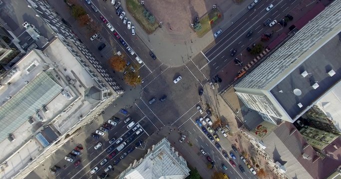 Video footage shot on quadrocopter nadir of Kiev downtown