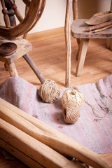Distaff and skeins of thread