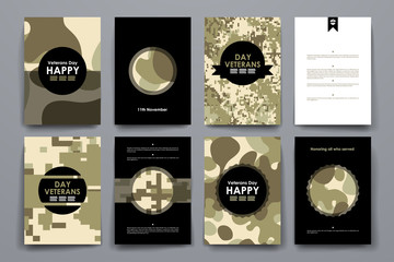 Set of brochure, poster design templates in veterans day style