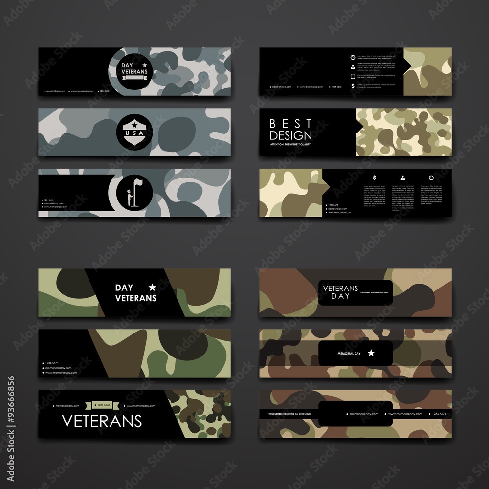 Poster set of modern design banner template in veterans day style