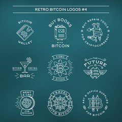 Bitcoin logo templates set. Cryptocurrency badge collection