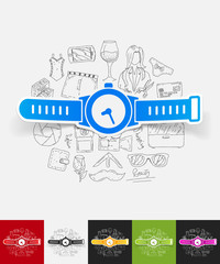 watch paper sticker with hand drawn elements
