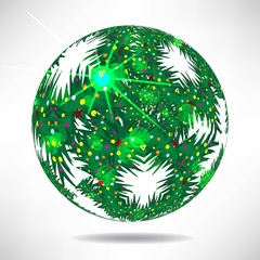 Background of green Christmas trees in the shape of balls with s