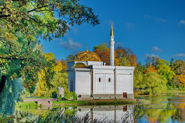 Turkish Bath Pavilion (1852) in the Catherine park  in Pushkin (Tsarskoe Selo),St.Petersburg, Russia.. - obrazy, fototapety, plakaty
