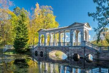 Marble (Palladian) Bridge (1773-1774)  in the Catherine Park, Pushkin (Tsarskoe Selo), Russia.