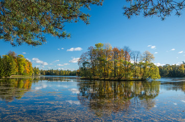 Landscape the Large Pond in the Catherine Park, Pushkin (Tsarskoe Selo), Russia.