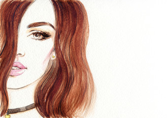 Beautiful face. woman portrait. abstract watercolor .fashion background © Anna Ismagilova