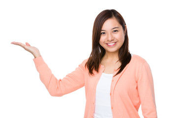 Woman with hand showing blank sign