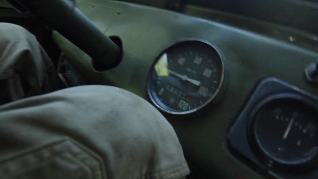 Tachometer in old car.