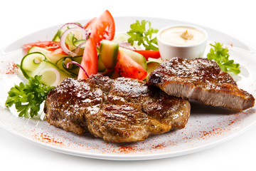 Grilled steaks and vegetables 