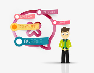 Cartoon businessman with message cloud, thinking or talking