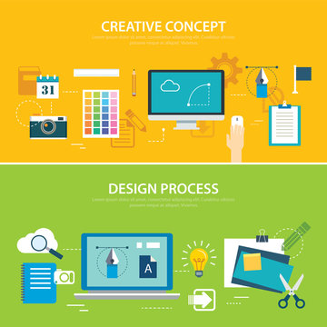 design process and creative concept banner flat design