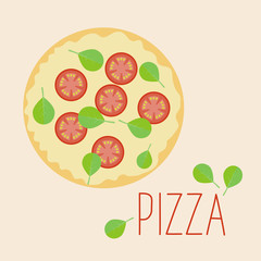 flat pizza with tomatoes and fresh basil.vector illustration