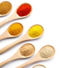 Spices Powder on Wooden Spoons