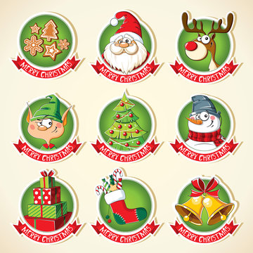Set of Christmas cartoon stickers