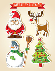 Fototapeta na wymiar Set of Christmas cartoon stickers 
