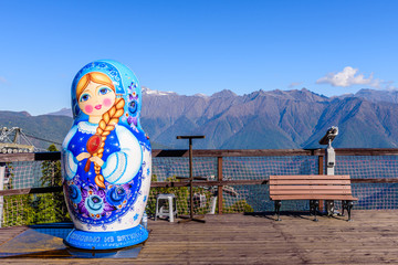an observation deck overlooking the Caucasus mountains, Sochi, Russia.