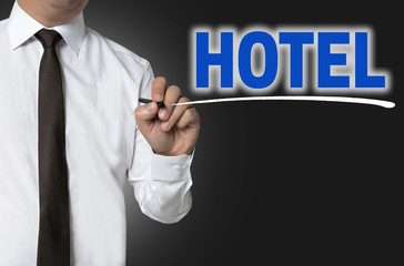 Hotel is written by businessman background concept