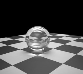 Glass sphere on a chessboard