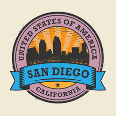 Grunge rubber stamp with name of California, San Diego