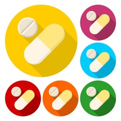 Pills icons set with long shadow
