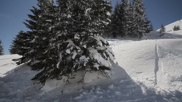 Snowboarder crush in powder snow
