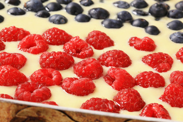 sponge cake batter with berry fruits