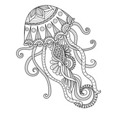 Obraz premium Ręcznie rysowane styl zentangle meduzy dla kolorowanka, projekt koszuli lub tatuaż